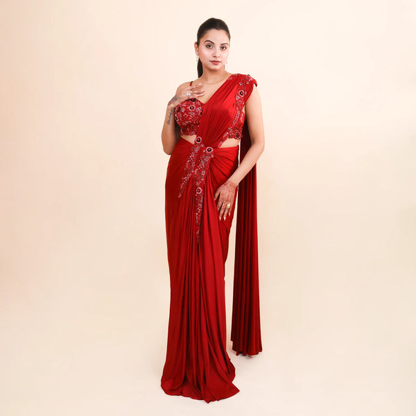 Western Crop Top Drape Saree- Vastrachowk