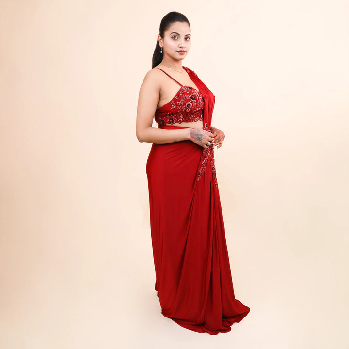 Western Crop Top Drape Saree- Vastrachowk