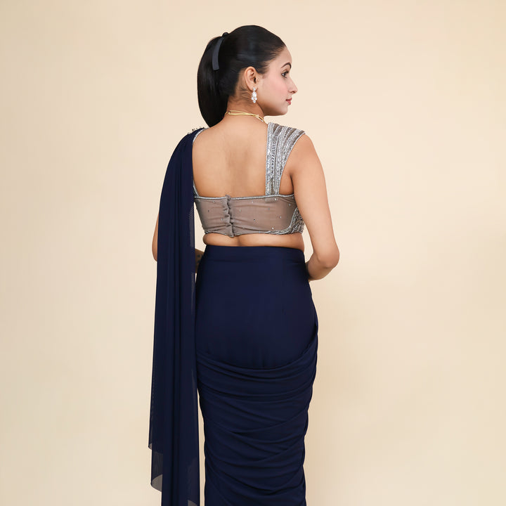 Western Crop Top with Drape Saree- Vastrachowk