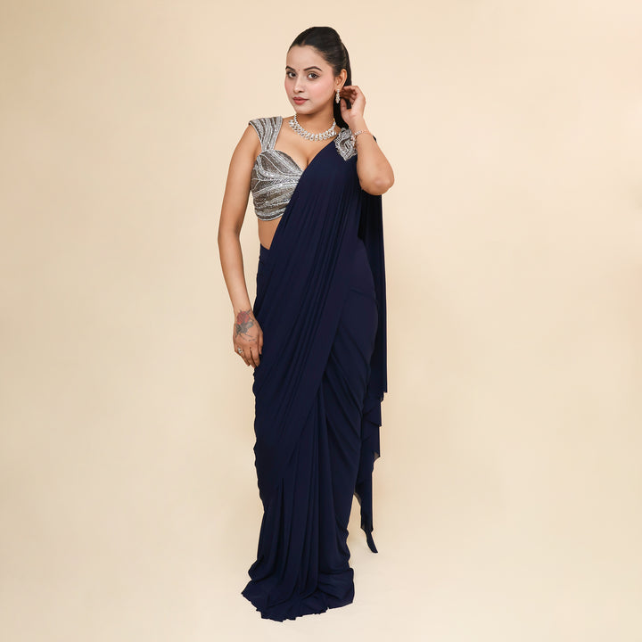 Western Crop Top with Drape Saree