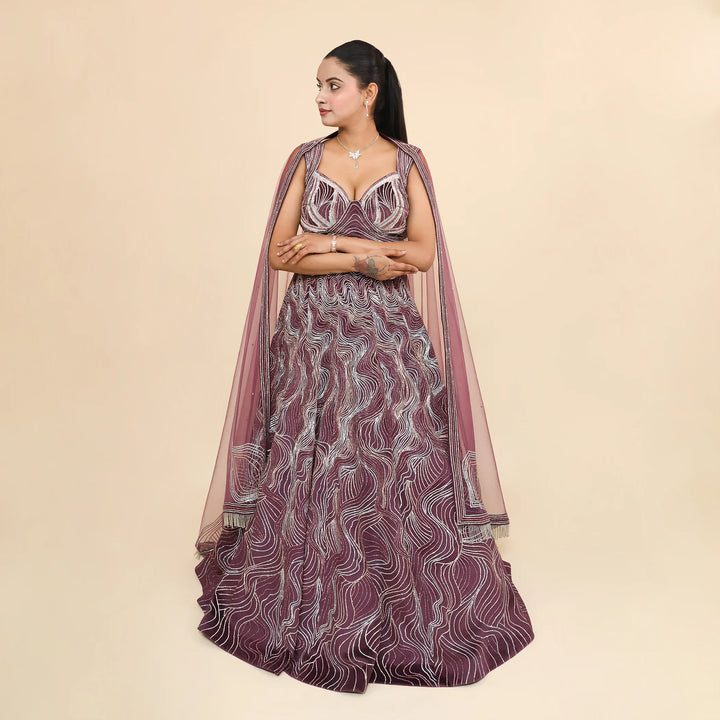 Wine Crop Top Lehenga- Vastrachowk