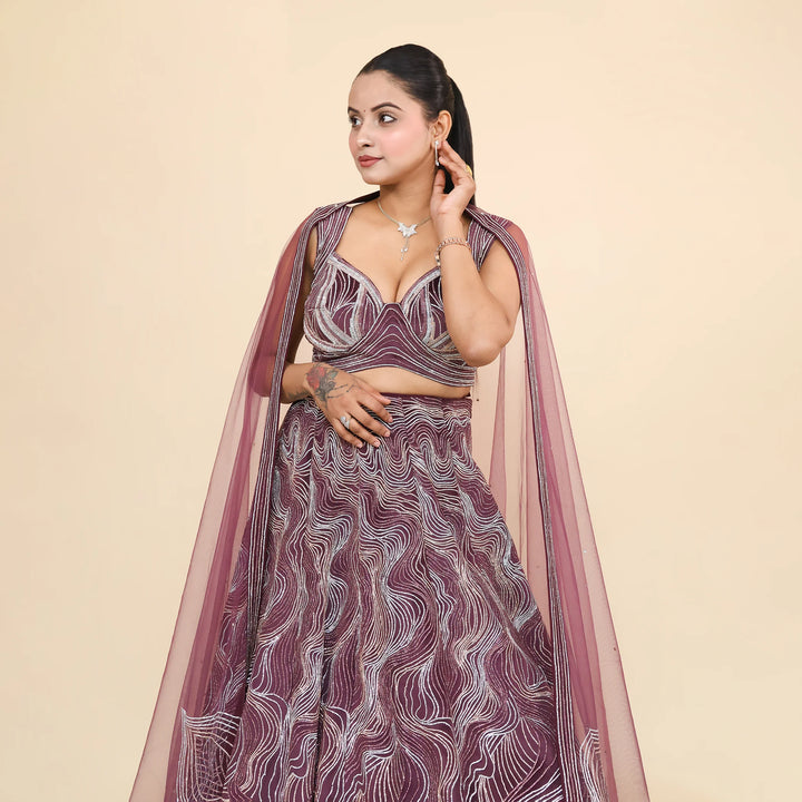 Wine Crop Top Lehenga- Vastrachowk