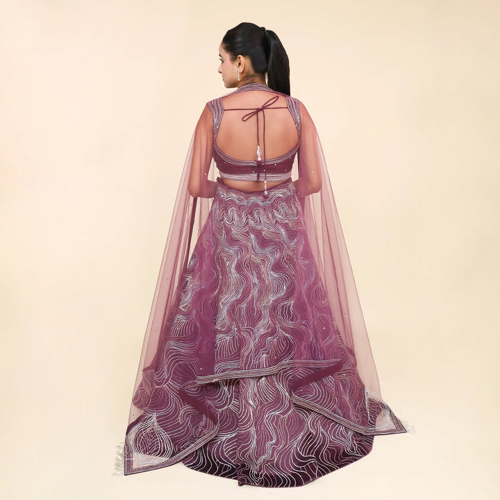 Wine Crop Top Lehenga- Vastrachowk