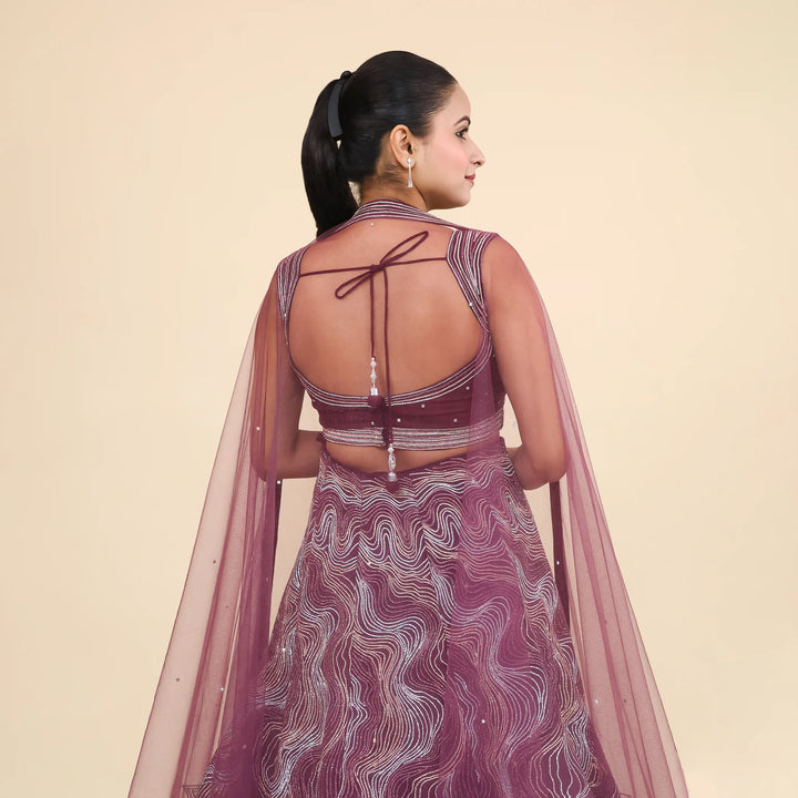 Wine Crop Top Lehenga- Vastrachowk