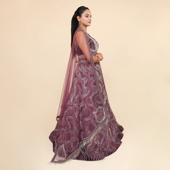 Wine Crop Top Lehenga- Vastrachowk