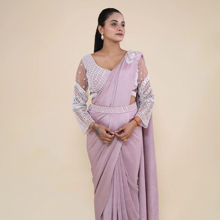 Women- Designer Crop Top Drape Saree