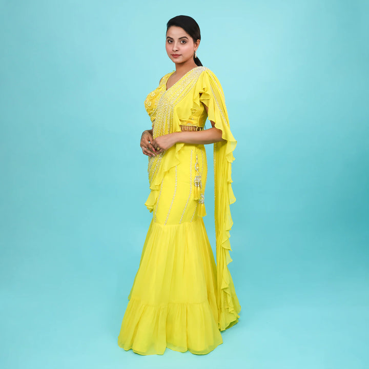 Yellow Mermaid Lehenga- Vastrachowk