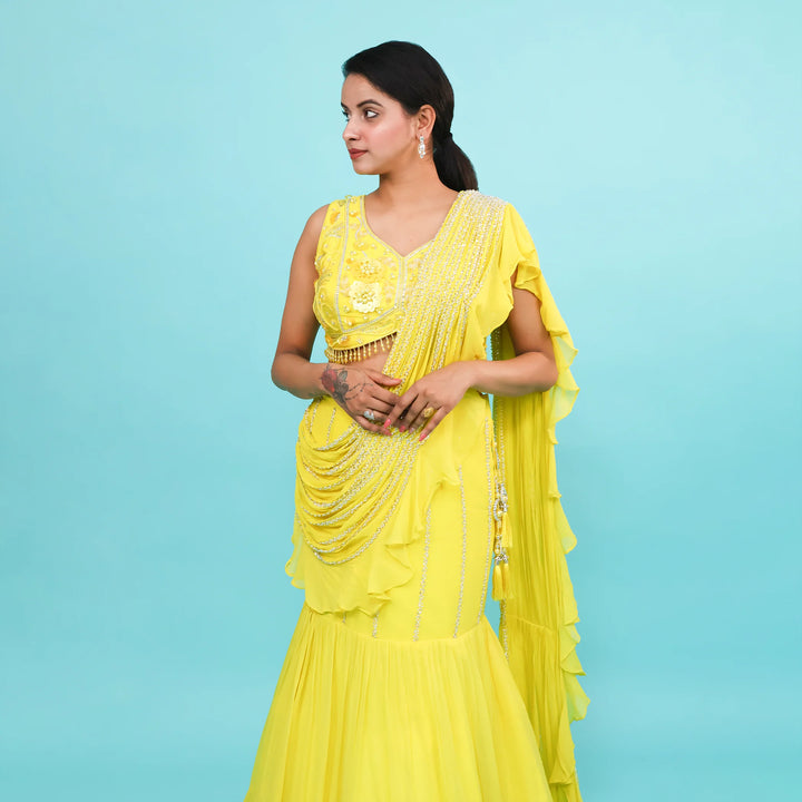 Yellow Mermaid Lehenga- Vastrachowk