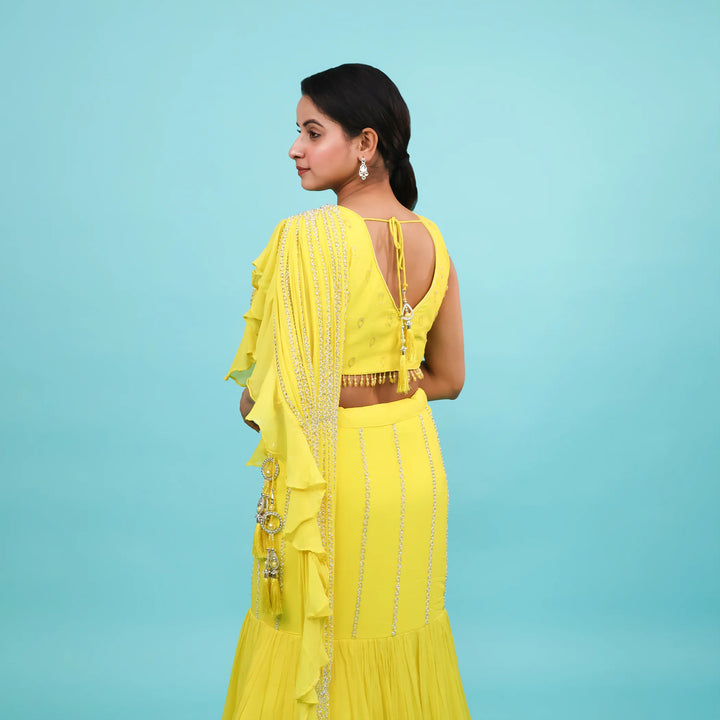 Yellow Mermaid Lehenga- Vastrachowk