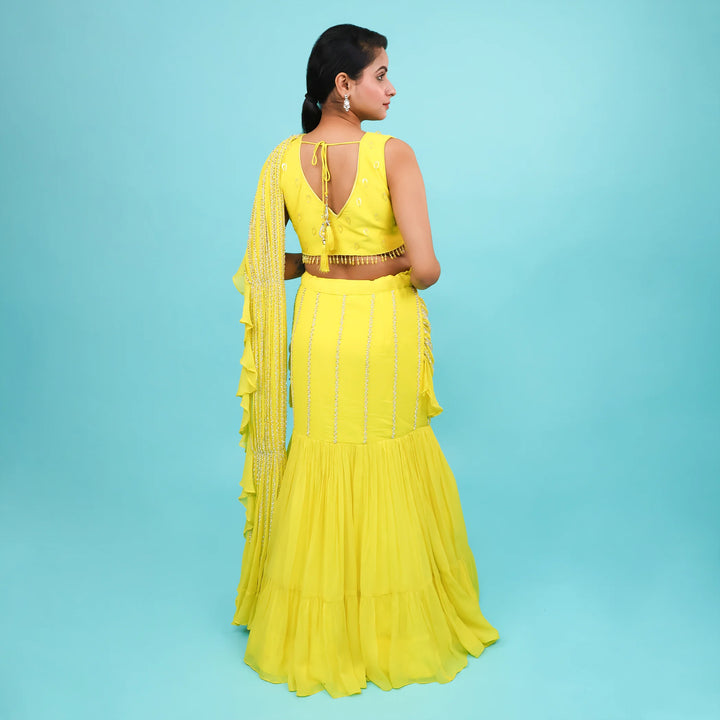 Yellow Mermaid Lehenga- Vastrachowk