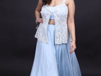 Vastrachowk Mermaid Style Crop Top Skirt with Drape