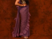 Lavender pleated drape saree with crop top