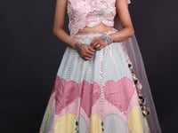 Multicolor Crop Top Skirt with Drape Dupatta- Vastrahowk